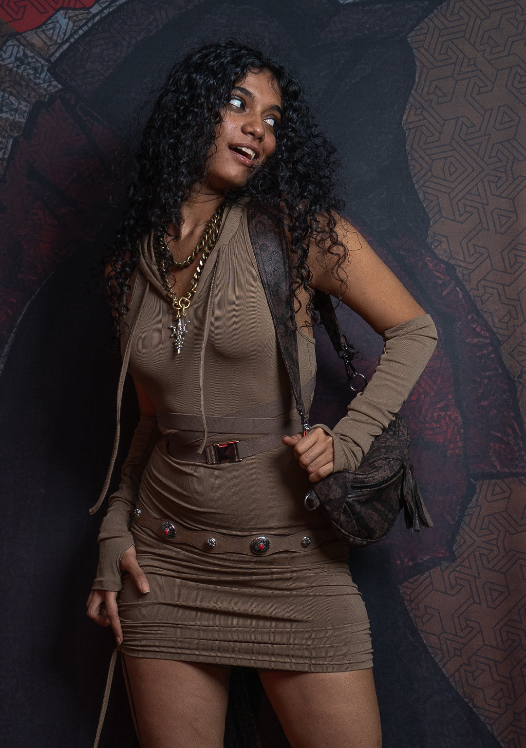 Mini Dress /Knits - Hooded Buckles DUNEDAIN